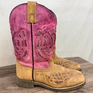 Shyanne Girls Chloe Pink & Tan Glitter Cut-out Western Cowboy Boots 4D